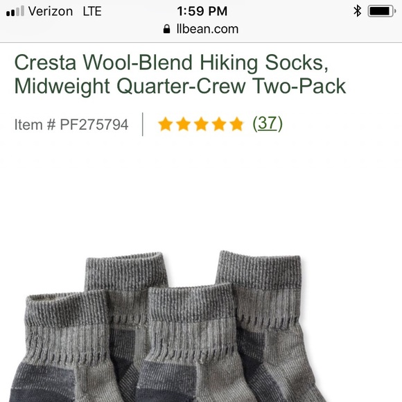 L.L. Bean Cresta Wool-Blend Hiking Socks - Picture 2 of 3